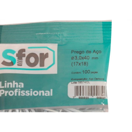 Prego Aco Sforplast Com Cabeca17X18 (3,0X40Mm)  100pcs 4434