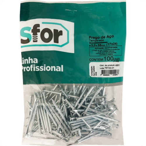 Prego Aco Sforplast Com Cabeca  17X24 (3,00X55mm)   100pcs 
