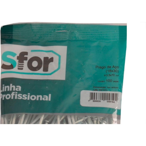 Prego Aco Sforplast Com Cabeca  18X30 (3,40X69mm)   100pcs 