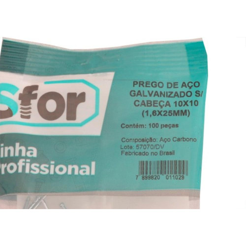Prego Aco Sforplast Sem Cabeca  10X10 (1,50X23mm)   100pcs 4956