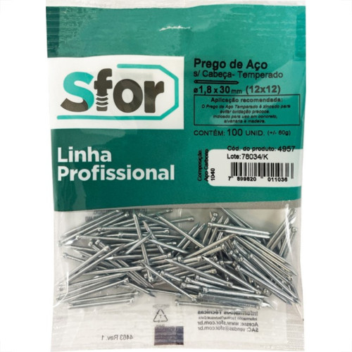 Prego Aco Sforplast Sem Cabeca  12X12 (1,80X28mm)   100pcs 4957