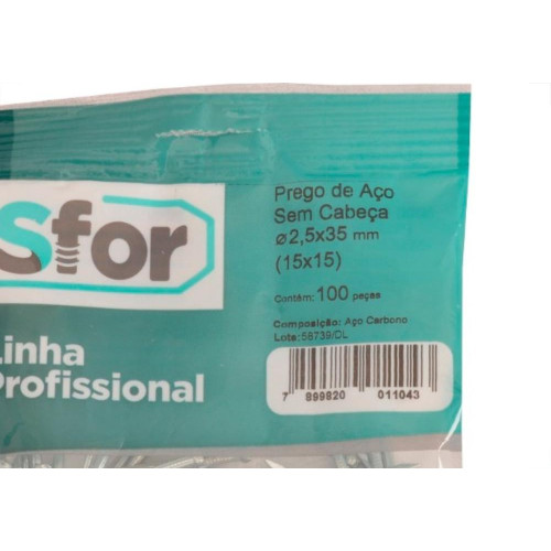 Prego Aco Sforplast Sem Cabeca  15X15 (2,40X34mm)   100pcs 4958