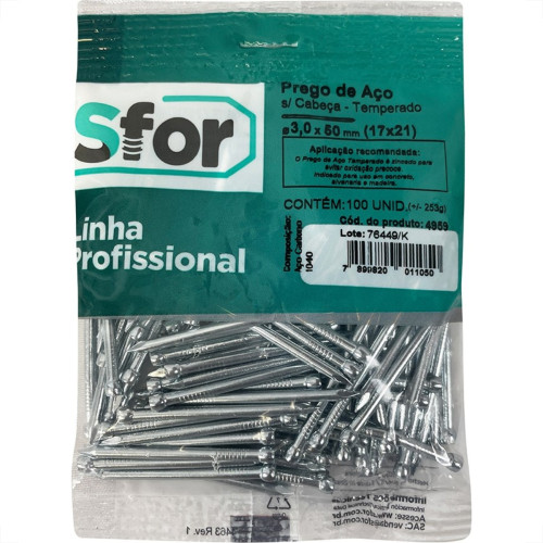 Prego Aco Sforplast Sem Cabeca  17X21 (3,00X48mm)   100pcs 4959