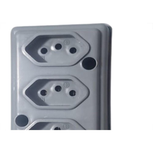 Tomada Barra Naticon   Tripla 10A 2 Polos +Terra Cinza 607