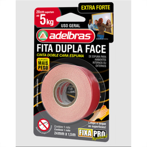 Fita Dupla Face Adelbras Espuma Extra Forte 24 X 1,5M Ate 5Kg 
