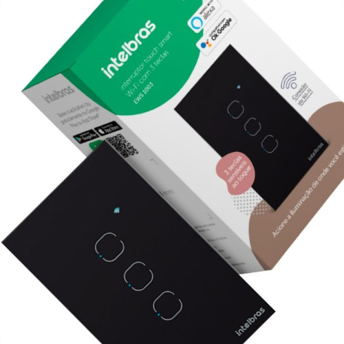 Interruptor Inteligente Intelbras Wifi Touch Preto 3 Teclas Ews 1003 