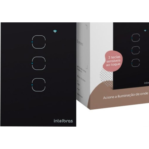 Interruptor Inteligente Intelbras Wifi Touch Preto 3 Teclas Ews 1003 