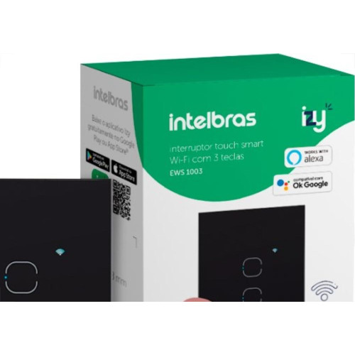 Interruptor Inteligente Intelbras Wifi Touch Preto 3 Teclas Ews 1003 
