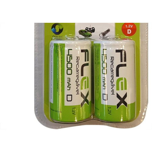 Pilha Recarregavel Flexgold Grande ''D'' Com 2 Pecas 4500Mah Fx-D45B2