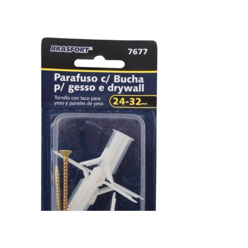 Cartela Bucha Fixacao Drywal Brasfort 24-32Mm+Parafuso Phillips Kit 4 Pecas 7677