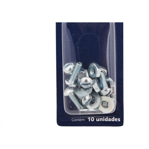 Cartela Parafuso Rosca Maquina Brasfort   Redonda 5/32 X 1/2+Porca+Arruela Com 10 Pecas 7725