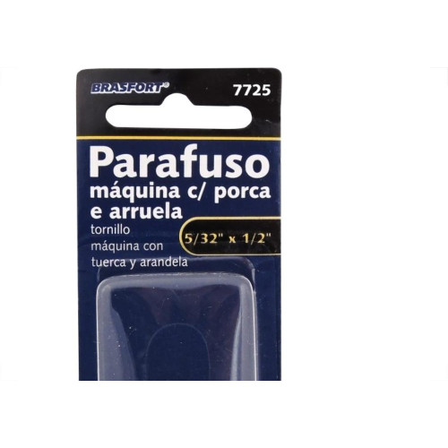 Cartela Parafuso Rosca Maquina Brasfort   Redonda 5/32 X 1/2+Porca+Arruela Com 10 Pecas 7725