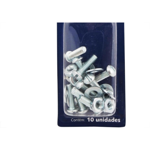 Cartela Parafuso Rosca Maquina Brasfort   Redonda 5/32 X 5/8+Porca+Arruela Cartela Com 10 Pecas 7727