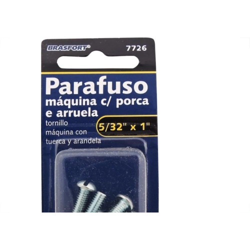 Cartela Parafuso Rosca Maquina Brasfort   Redonda 5/32 X 1+Porca+Arruela Cartela Com 10 Pecas 7726