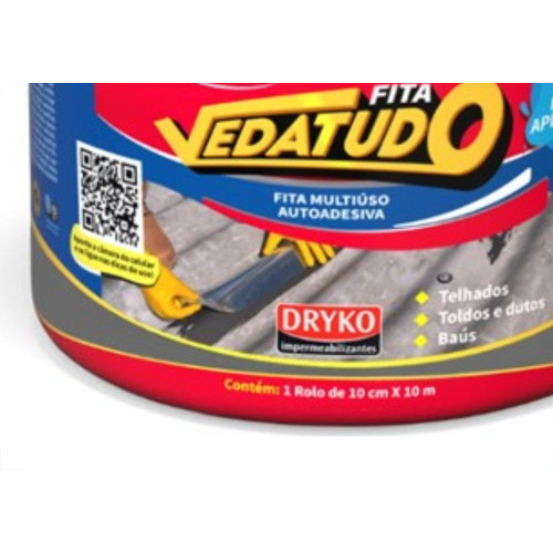 Fita Veda Tudo Dryko 10Cm X 10M Cinza Telha