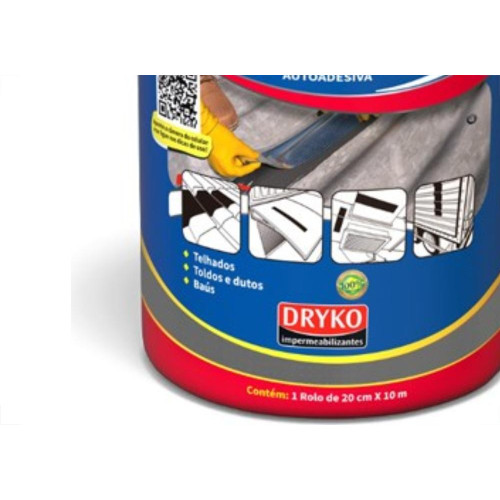 Fita Veda Tudo Dryko 20Cm X 10M Cinza Telha