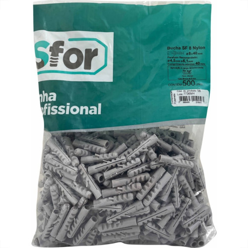 Bucha Fixacao Sforplast Nylon 08 Saco 500 Pecas 16