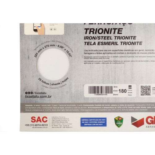 Lixa Ferro Tatu 180 Trionite K29601800025 - Kit C/25 