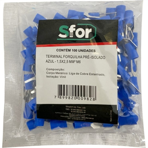 Pre-Isolado Sforplast Forquilha 1,5/2,5 Azul M6  100pcs 4778