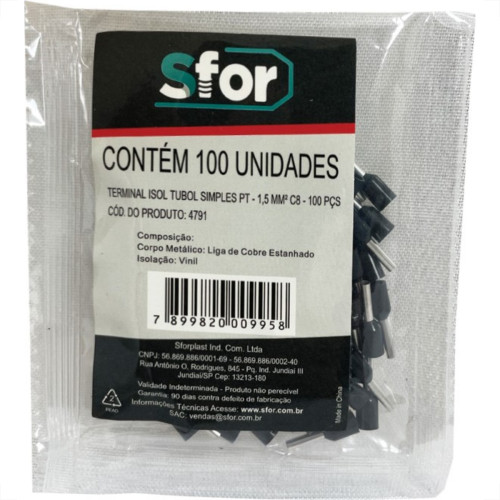 Pre-Isolado Sforplast Ilhos 1,50 C8 Preto  100pcs 4791