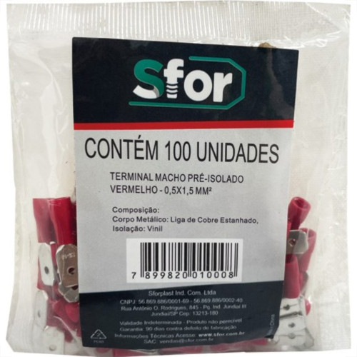 Pre-Isolado Sforplast Macho Vermelho 0,5/1,5  100pcs 4796