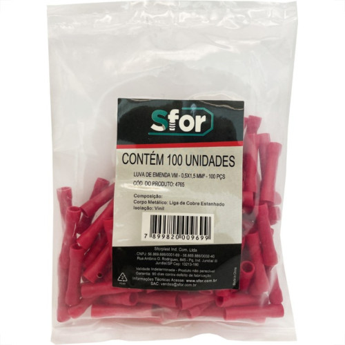 Pre-Isolado Sforplast Luva Emenda 0,5A1,5 Vermelho  100pcs 4765