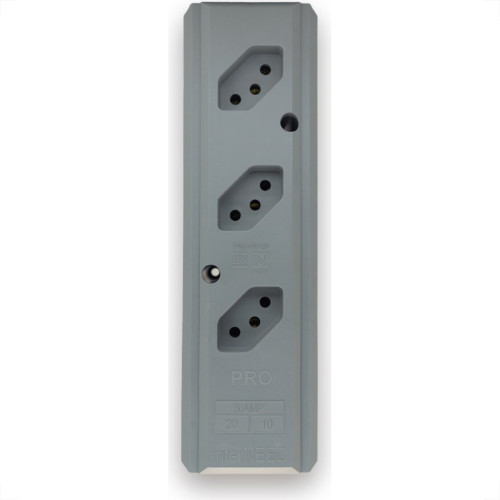 Tomada Barra Interneed Pro45Â°   Tripla 10/20A 2 Polos +Terra Cinza 074175