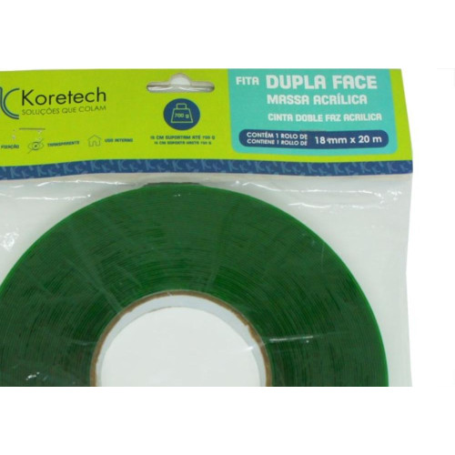 Fita Dupla Face Koretech Massa Acrilica Uso Interno Verde 18X20M Pa432140006