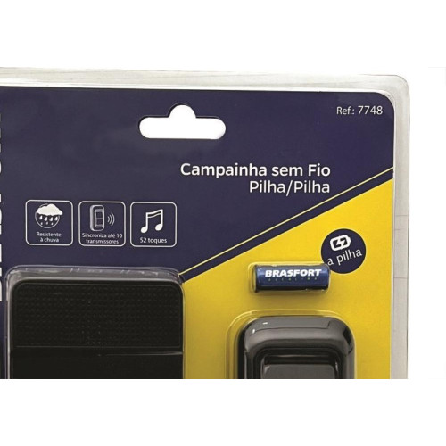 Campainha Sem Fio Brasfort Pilha/Pilha 52 Toques Pre-Ta 7748