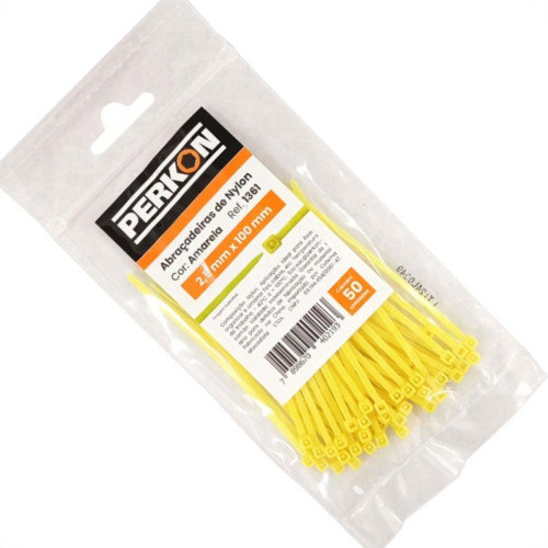 Abracadeira Nylon Perkon Amarela 25X100 50 Pecas 1361