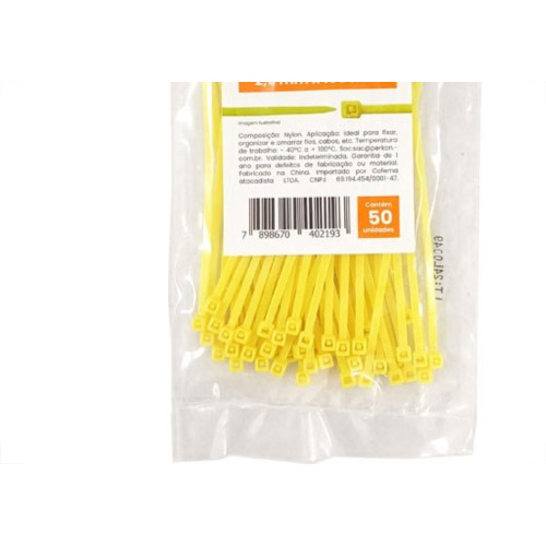 Abracadeira Nylon Perkon Amarela 25X100 50 Pecas 1361