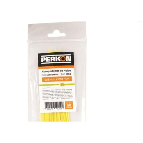 Abracadeira Nylon Perkon Amarela 25X200 50 Pecas 1362