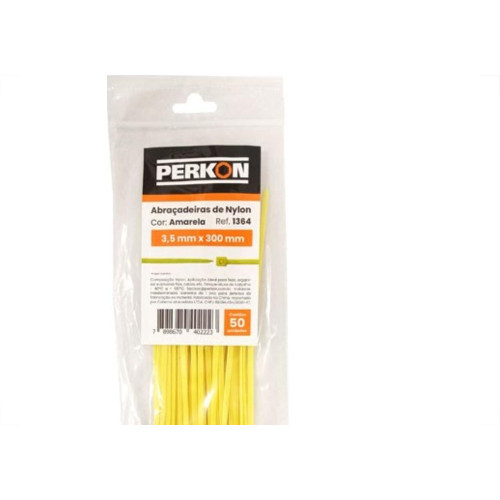 Abracadeira Nylon Perkon Amarela 35X300 50 Pecas 1364