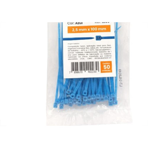 Abracadeira Nylon Perkon Azul 25X100 50 Pecas 1365