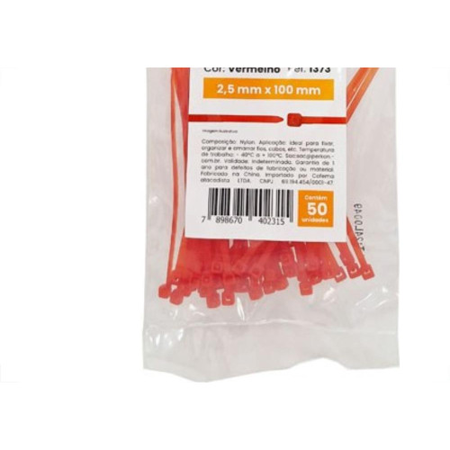 Abracadeira Nylon Perkon Vermelha 25X100 50 Pecas 1373