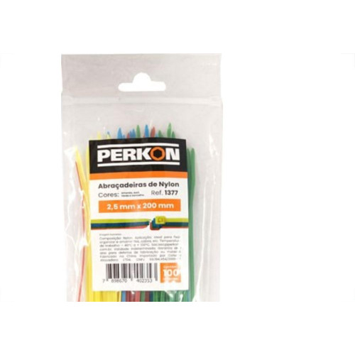 Abracadeira Nylon Perkon Amarela/Azul/Verde/Vermelha 2,5X200 100 Pecas 1377