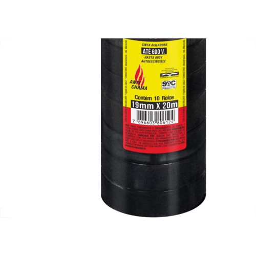 Fita Isolante Adelbras 20Mx19Mm Preta  - Kit C/10 