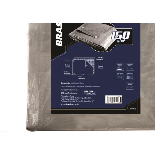 Lona Carreteiro Brasfort Cinza 3X 3M 150 Gramas Por M² 9041