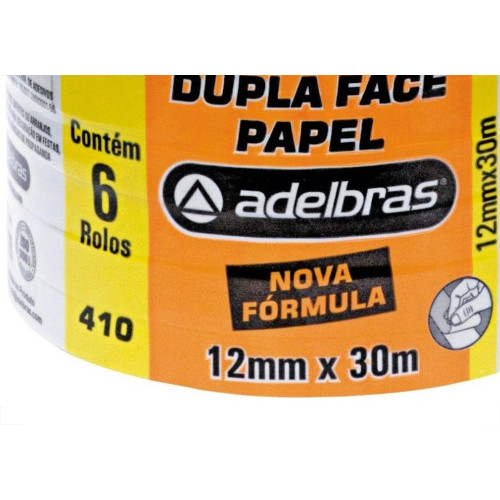 Fita Dupla Face Adelbras De Papel Branca 12 X 30M Flowpack  - Kit C/6 