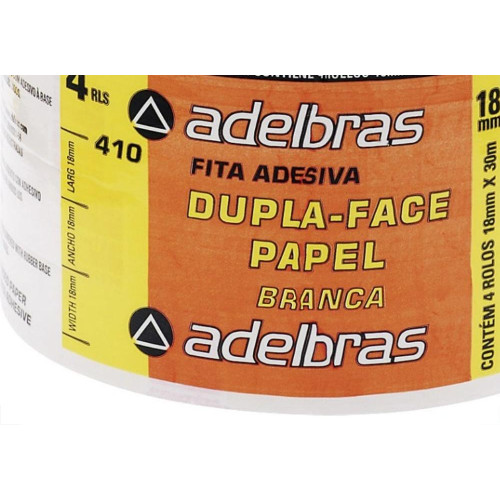 Fita Dupla Face Adelbras De Papel Branca 18 X 30M  - Kit C/4 