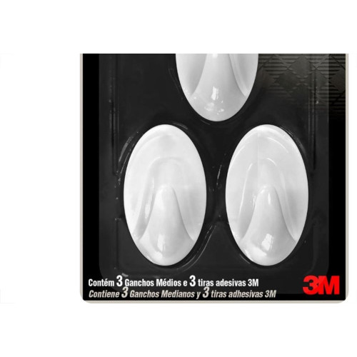 Gancho Adesivo 3M Scotch Medio 3Pecas Branco Hb004684294