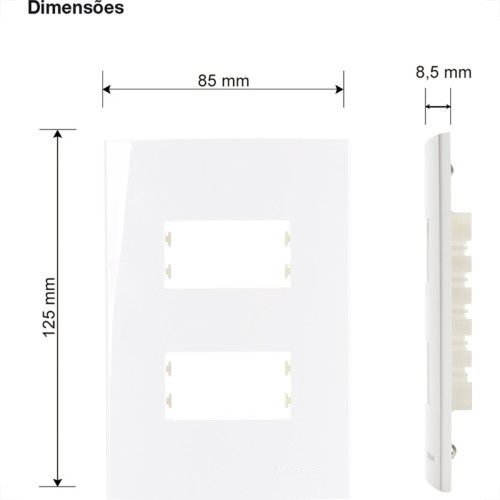 Placa Margirius Sleek 4X2 Branca (2Modulos Distanciados) Com Suporte 16024