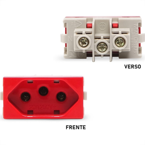 Modulo Tomada Margirius Sleek 2Polo+Terra 20A Vermelho 15918