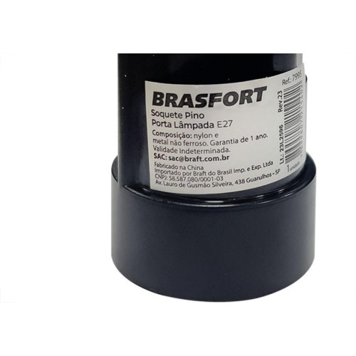 Pino Porta Lampada 2 Polos Brasfort Preto 7995 - Kit C/20 