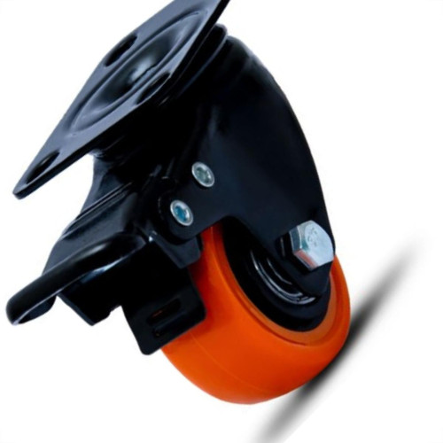 Rodizio Colson Polietileno Base Giratoria Laranja Com Trava 41Mm 