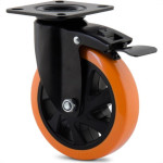 Rodizio Colson Polietileno Base Giratoria Laranja Com Trava 100Mm 