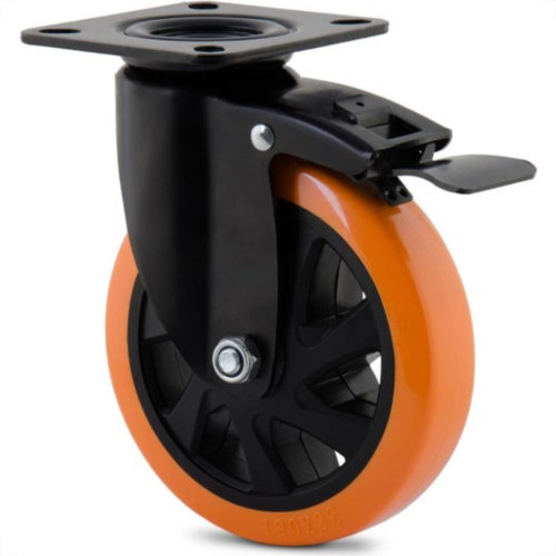 Rodizio Colson Polietileno Base Giratoria Laranja Com Trava 100Mm 