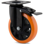 Rodizio Colson Polietileno Base Giratoria Laranja Com Trava 125Mm 
