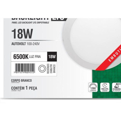 Plaf.Led Tasch.Lys Emb.Rd.18W 6500K 22Cm