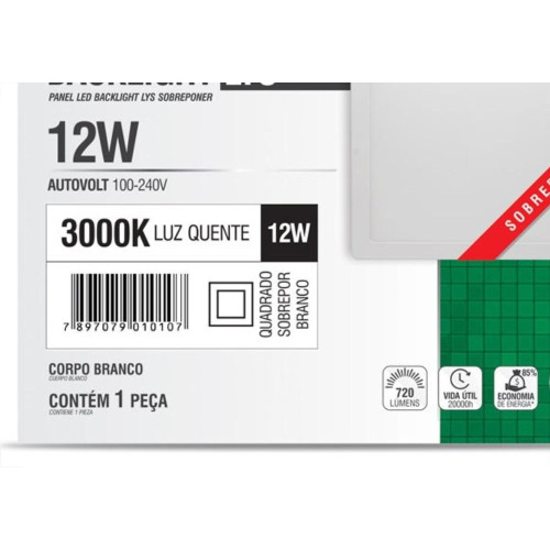 Plaf.Led Tasch.Lys Ext.Qd.12W 3000K 17Cm